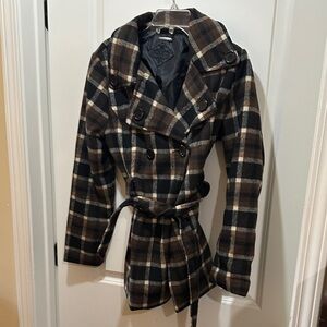 Chic Plaid Double-Breasted Trench Coat